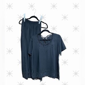 ISLAND LIVING BALINESE LACE BLACK LINEN BLEND 2 PIECE TOP & SKIRT - SIZE S - EUC